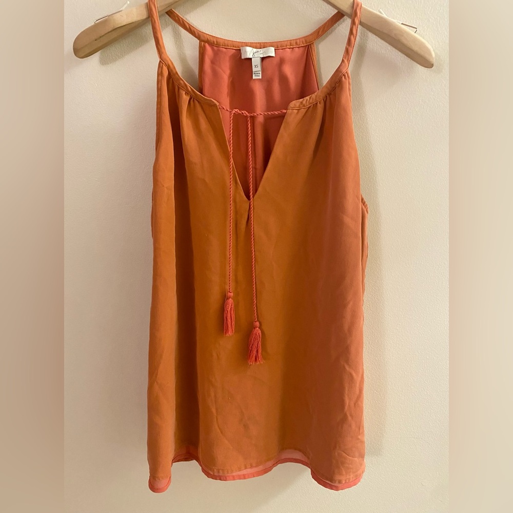 Joie 100% Silk Front Tie Tassel Shell Orange XS